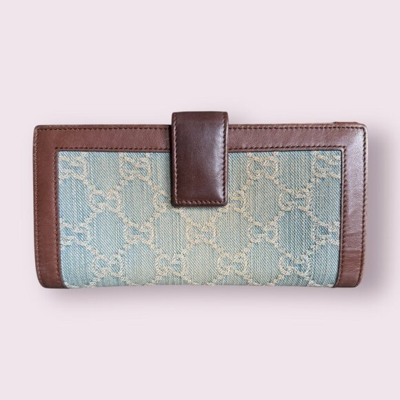 Authentic Gucci Denim GG Monogram Continental Wallet | Brown Leather - Picture 3 of 7